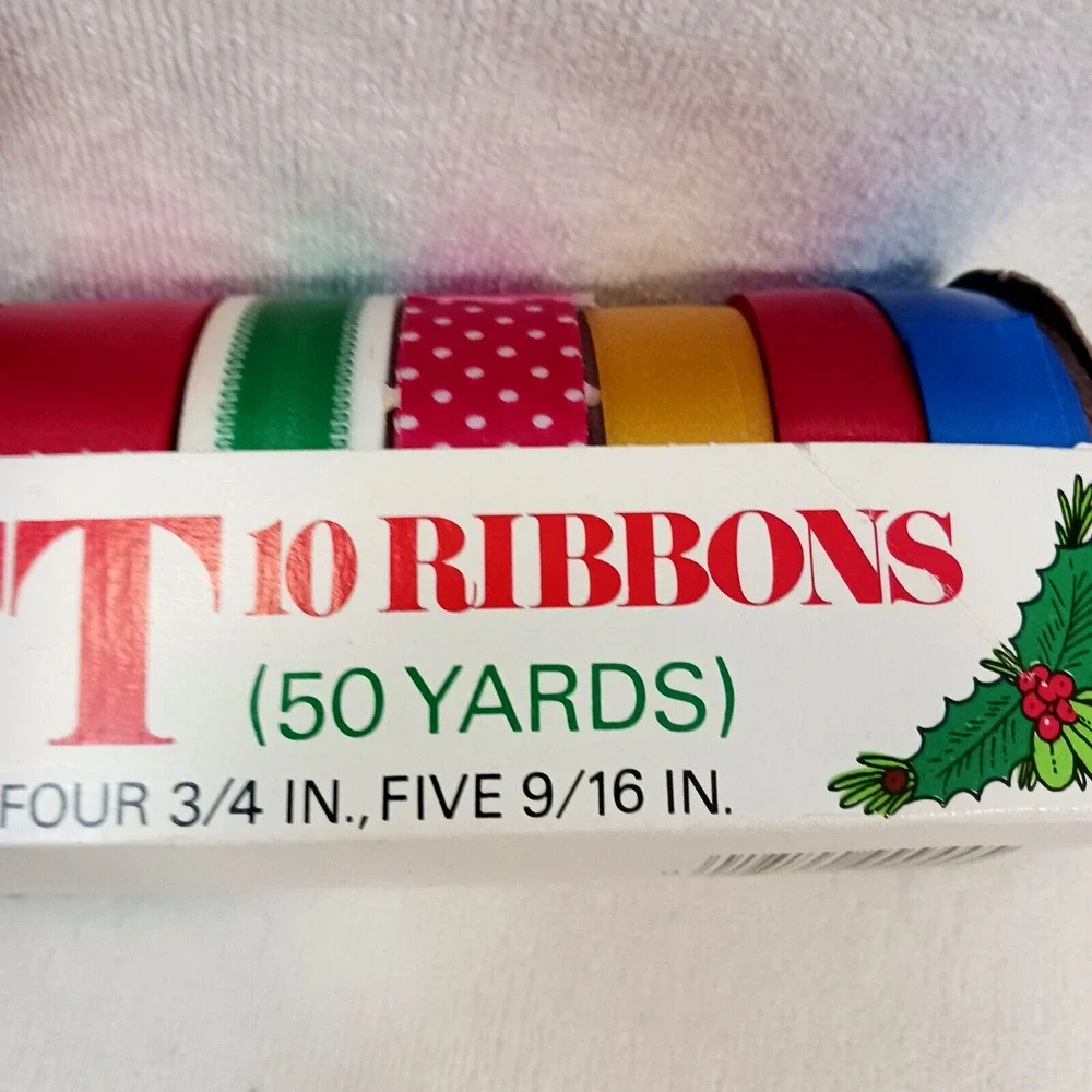 Vintage 1980s Christmas Ribbons 10 Rolls‎ 50 Yards Gift Wrap New in Box!!